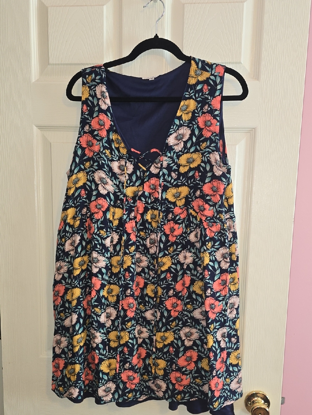 JODIFL Navy Floral Mini Dress with Pink and Yellow Blooms